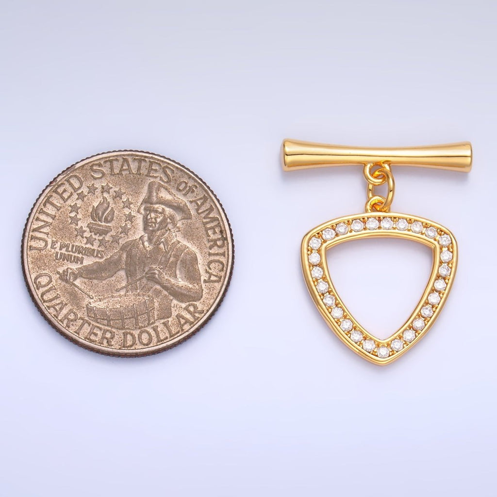 24K Gold plated 28mm Micro Paved CZ Triangle Toggle Clasps Closure Findings in Gold & Silver | Z1032 - DLUXCA
