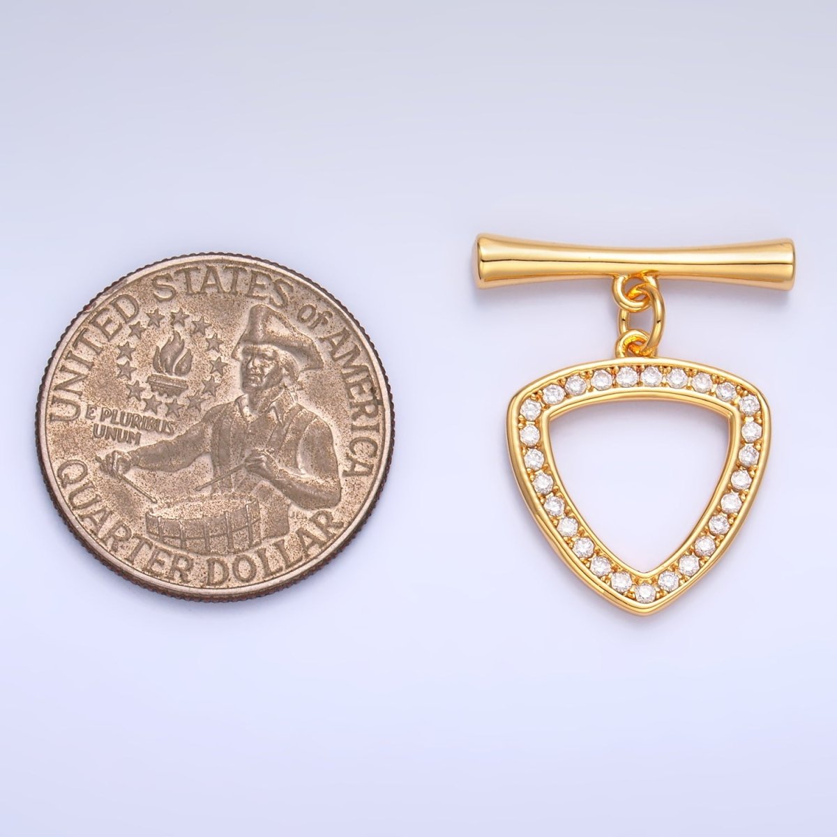 24K Gold plated 28mm Micro Paved CZ Triangle Toggle Clasps Closure Findings in Gold & Silver | Z1032 - DLUXCA
