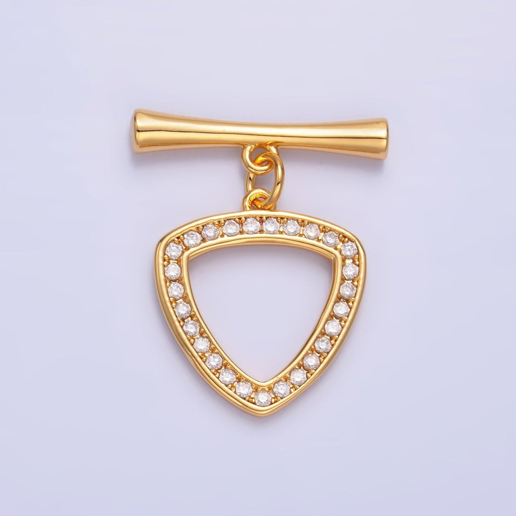 24K Gold plated 28mm Micro Paved CZ Triangle Toggle Clasps Closure Findings in Gold & Silver | Z1032 - DLUXCA
