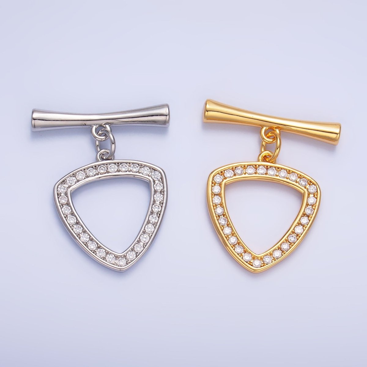 24K Gold plated 28mm Micro Paved CZ Triangle Toggle Clasps Closure Findings in Gold & Silver | Z1032 - DLUXCA