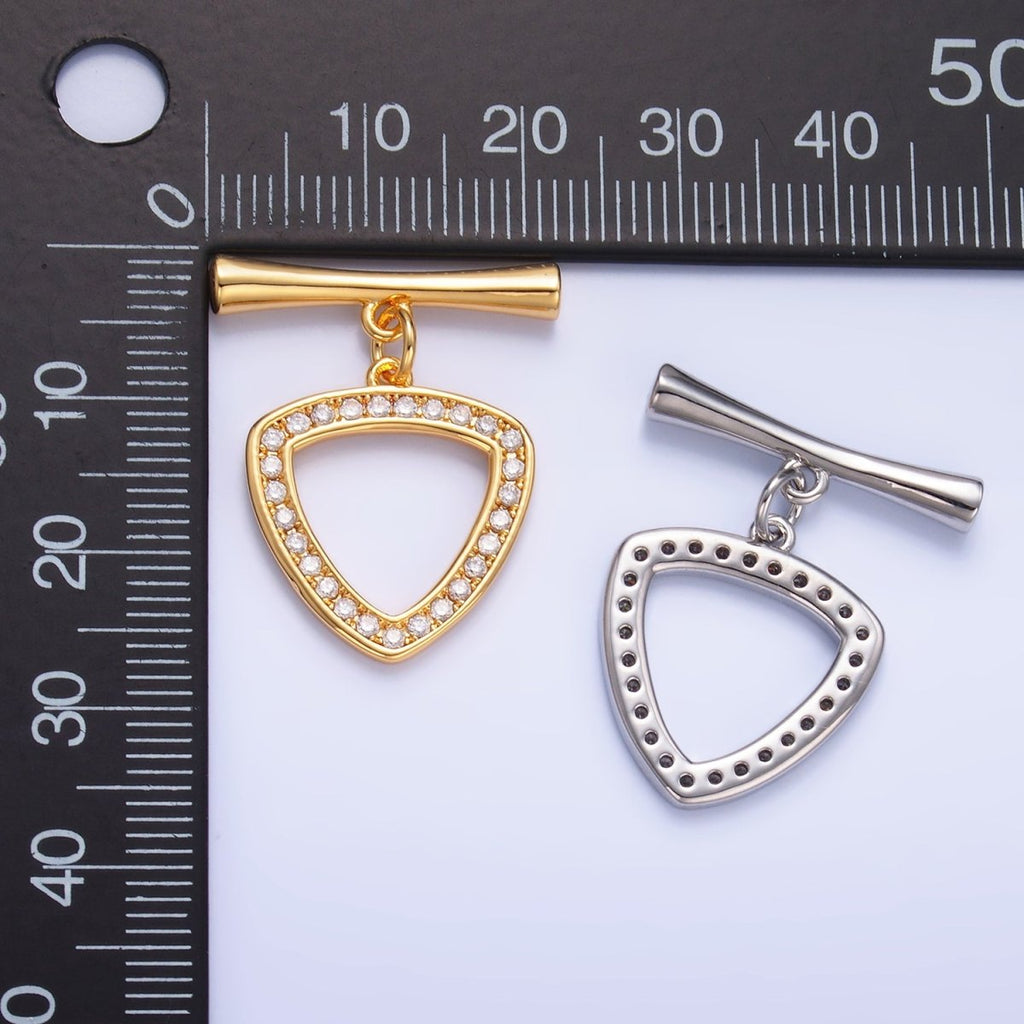 24K Gold plated 28mm Micro Paved CZ Triangle Toggle Clasps Closure Findings in Gold & Silver | Z1032 - DLUXCA