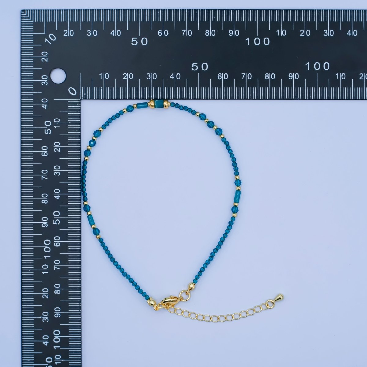 24K Gold plated 2mm Blue Multifaceted Gemstone 9 Inch Anklet | WA - 2947 - DLUXCA