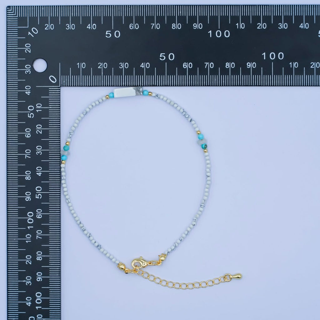 24K Gold plated 2mm Blue Turquoise Howlite Gemstone 9.5 Inch Anklet | WA - 2952 - DLUXCA