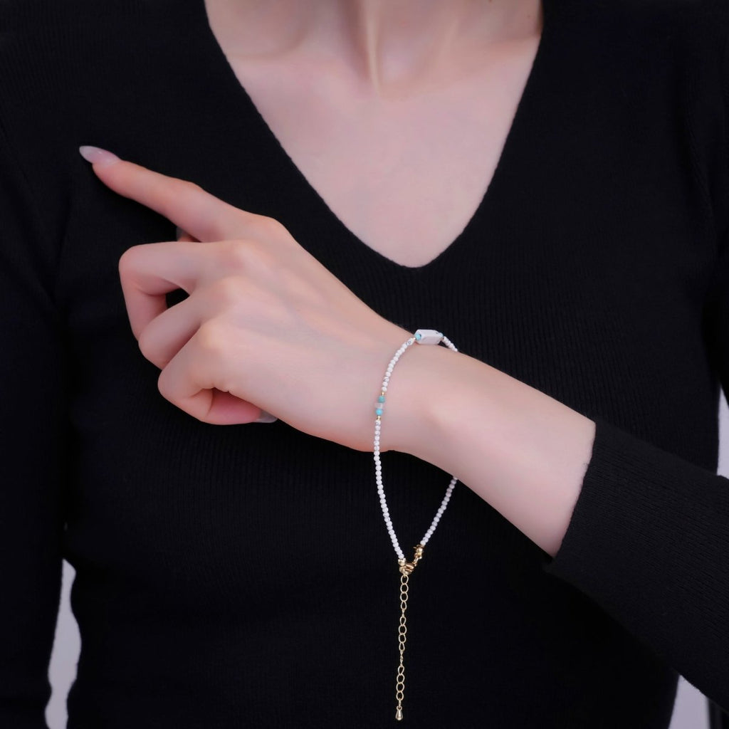 24K Gold plated 2mm Blue Turquoise Howlite Gemstone 9.5 Inch Anklet | WA - 2952 - DLUXCA