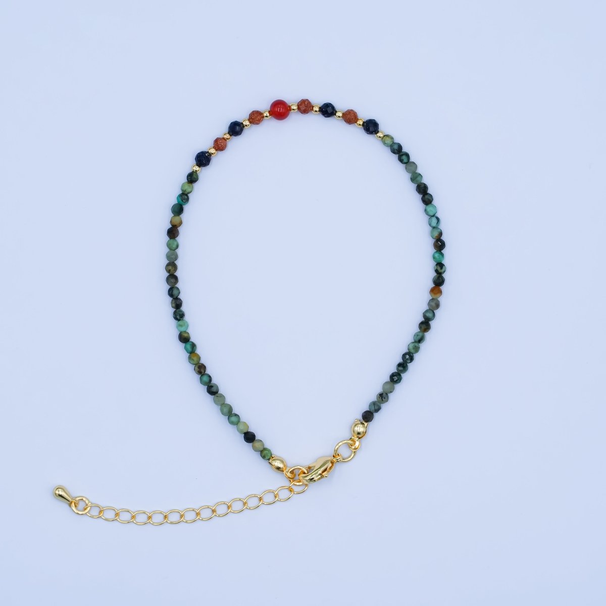 24K Gold plated 2mm Carnelian Amazonite Gemstone 7.5 Inch Bracelet | WA-2882