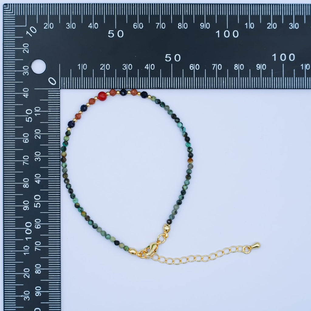 24K Gold plated 2mm Carnelian Amazonite Gemstone 7.5 Inch Bracelet | WA-2882