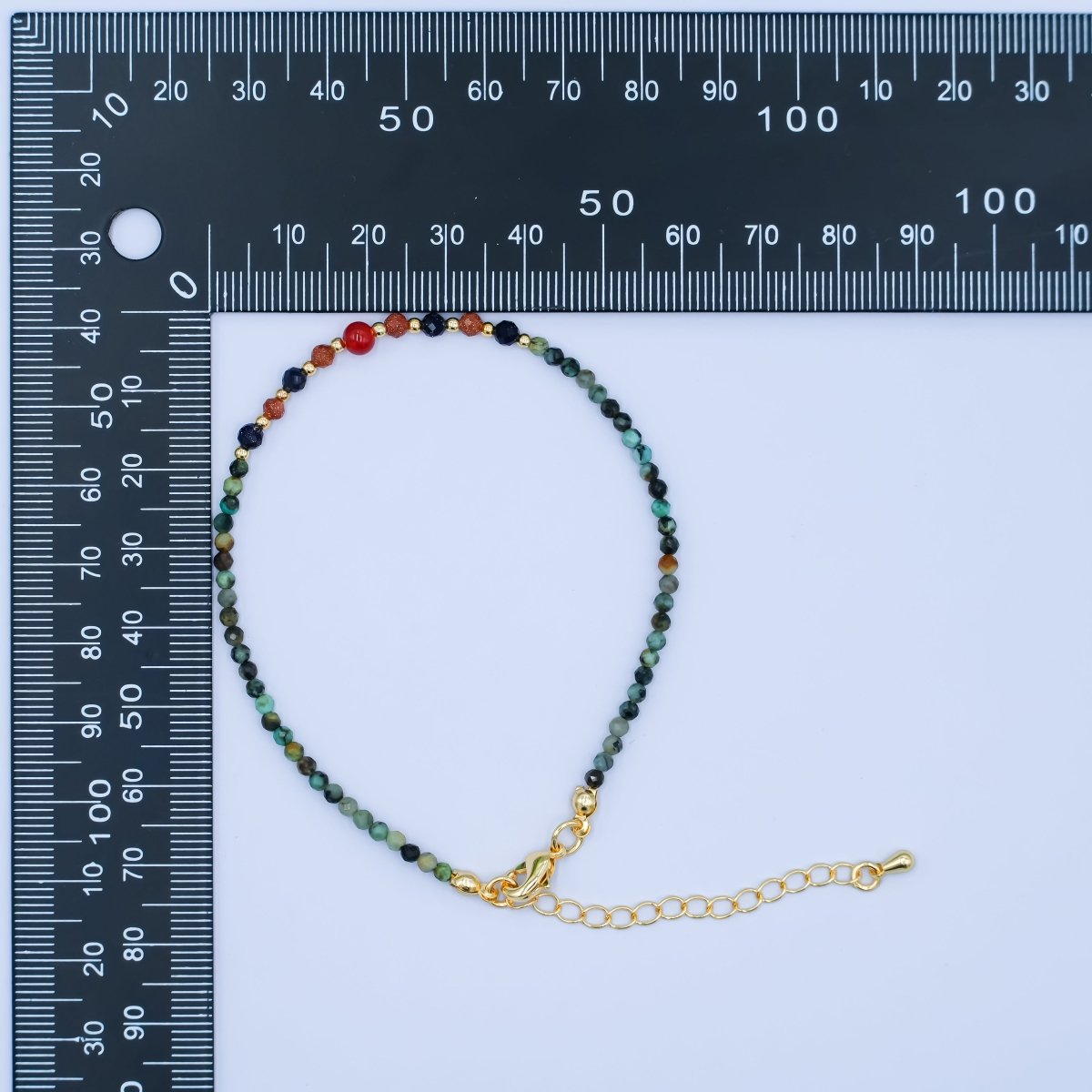 24K Gold plated 2mm Carnelian Amazonite Gemstone 7.5 Inch Bracelet | WA-2882