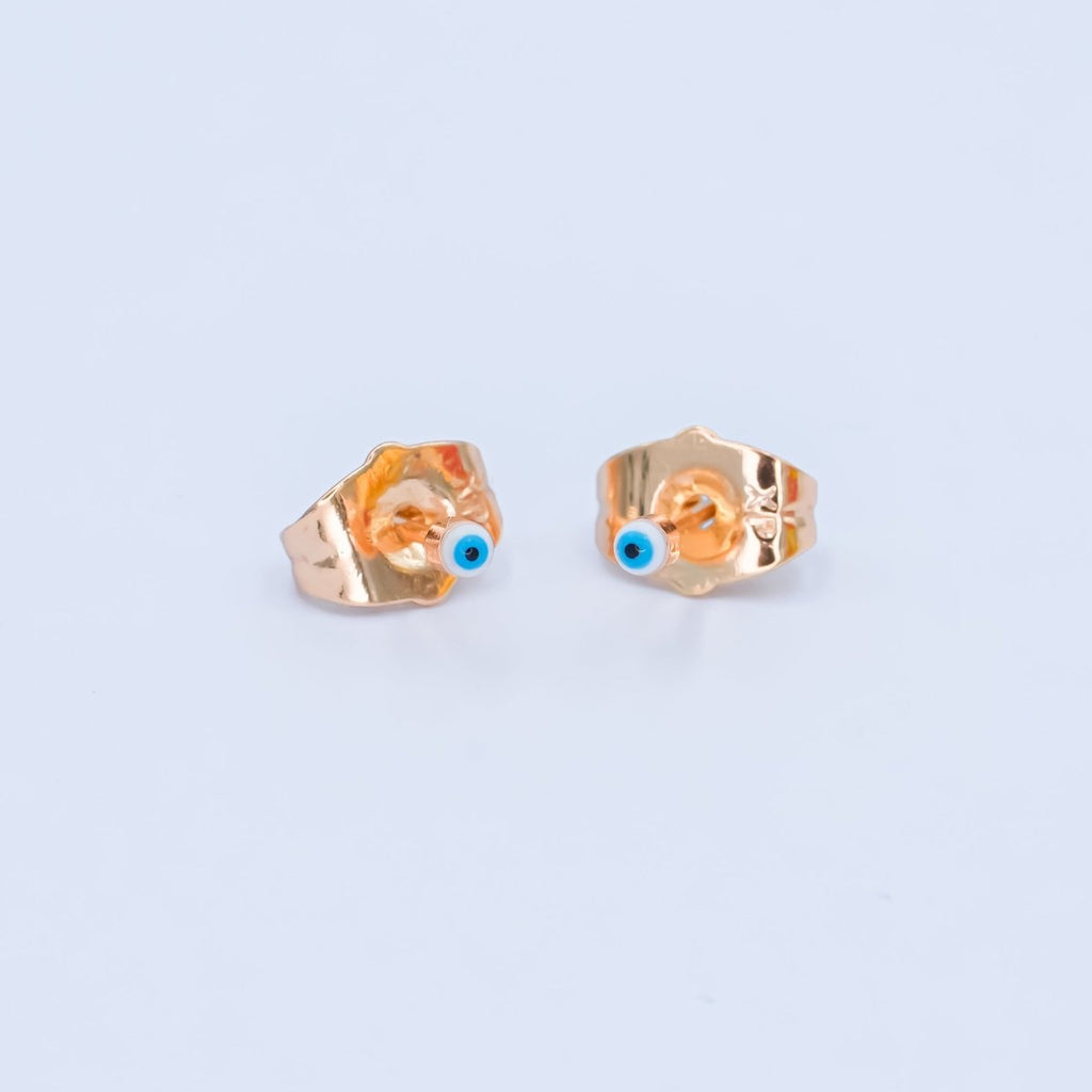 24K Gold plated 2mm Evil Eye Round Mini Enamel Stud Earrings in Gold & Silver | AB1006 - AB1008 - DLUXCA