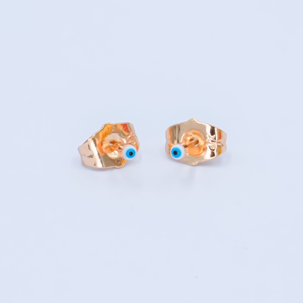 24K Gold plated 2mm Evil Eye Round Mini Enamel Stud Earrings in Gold & Silver | AB1006 - AB1008 - DLUXCA