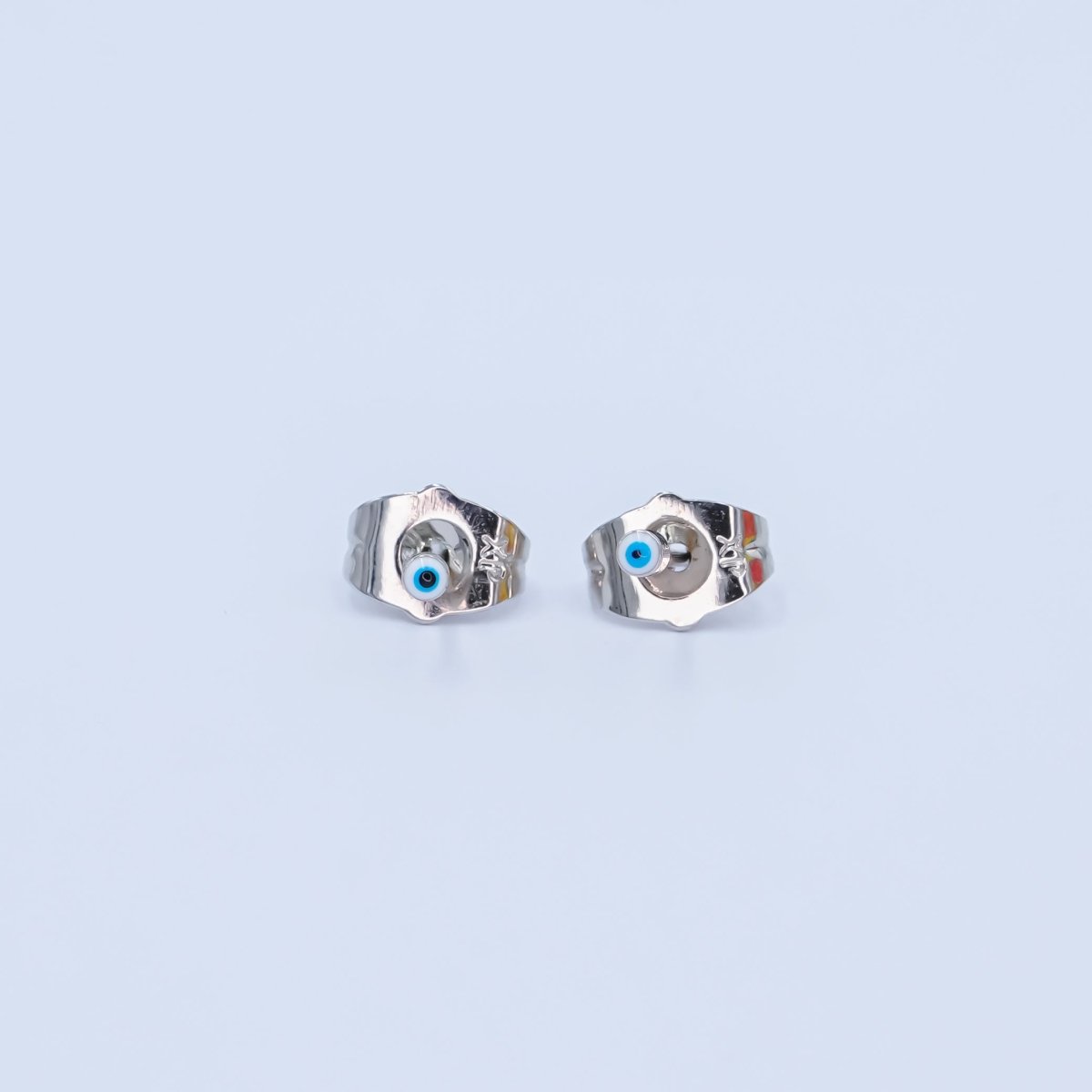 24K Gold plated 2mm Evil Eye Round Mini Enamel Stud Earrings in Gold & Silver | AB1006 - AB1008 - DLUXCA