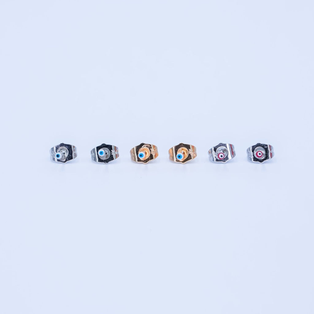 24K Gold plated 2mm Evil Eye Round Mini Enamel Stud Earrings in Gold & Silver | AB1006 - AB1008 - DLUXCA
