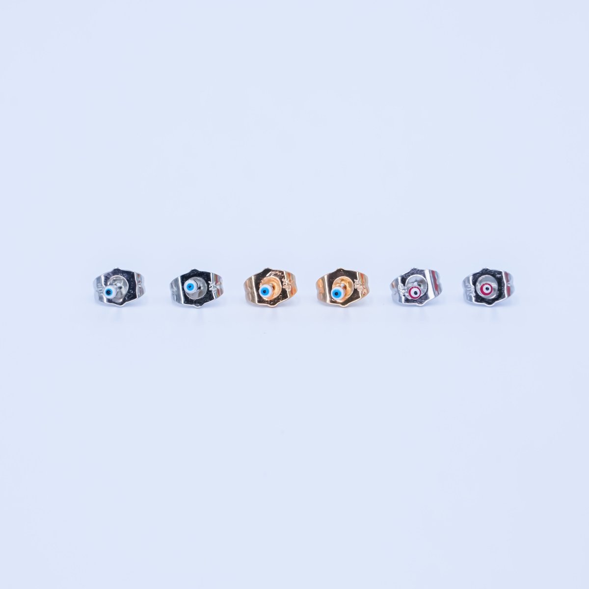 24K Gold plated 2mm Evil Eye Round Mini Enamel Stud Earrings in Gold & Silver | AB1006 - AB1008 - DLUXCA