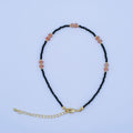 24K Gold plated 2mm Pink Black Multifaceted Gemstone 9 Inch Anklet | WA-2949
