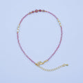 24K Gold plated 2mm Shell Pearl Pink Quartz Multifaceted Gemstone 9 Inch Anklet | WA-2945