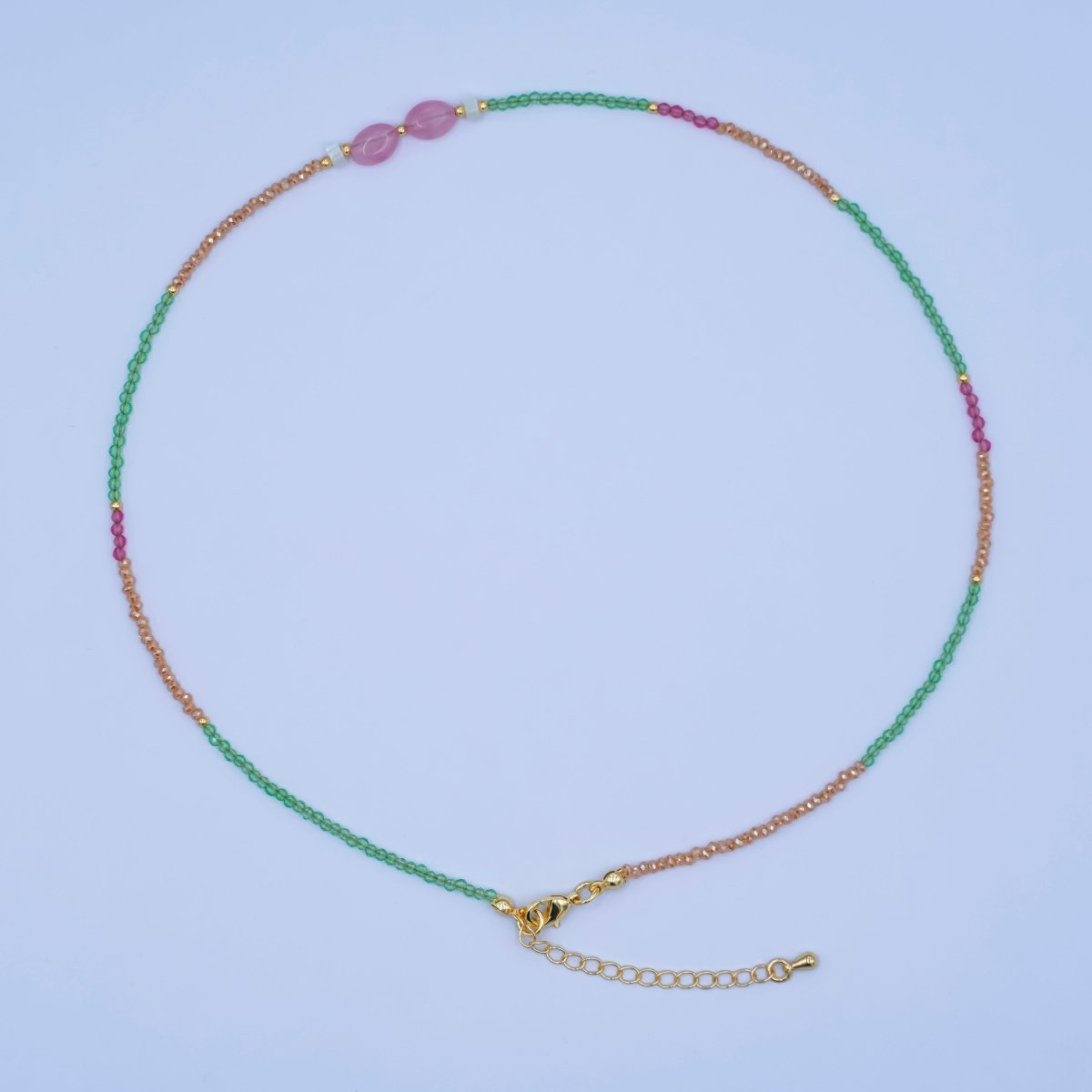 24K Gold plated 2mm Watermelon Quartz Gemstone 16 Inch Necklace | WA - 2959 - DLUXCA