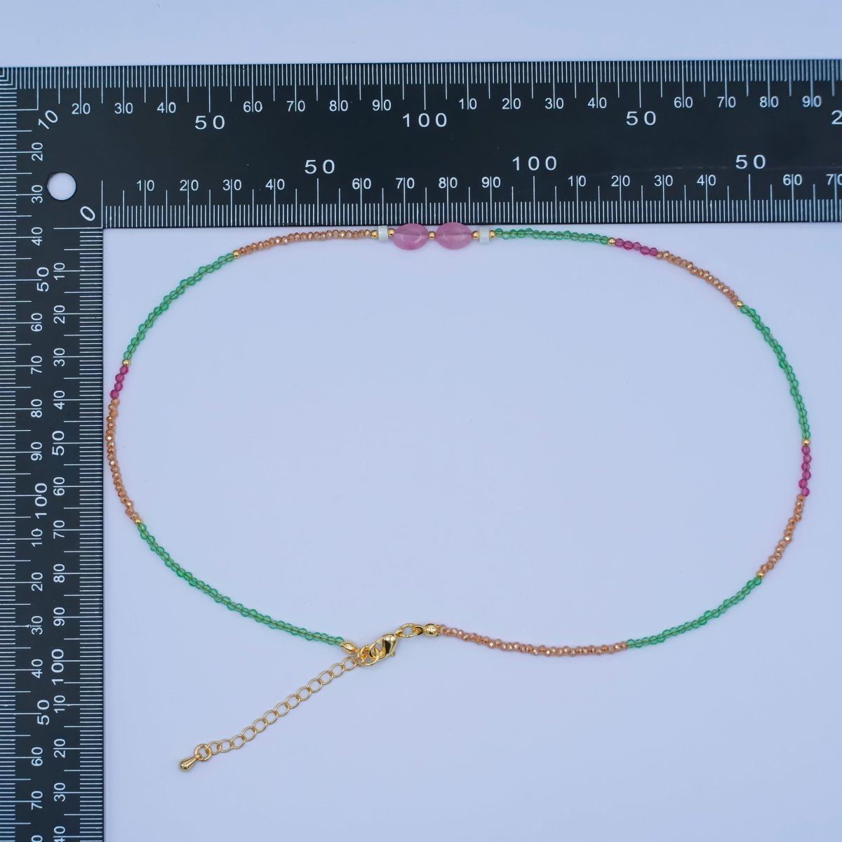 24K Gold plated 2mm Watermelon Quartz Gemstone 16 Inch Necklace | WA - 2959 - DLUXCA