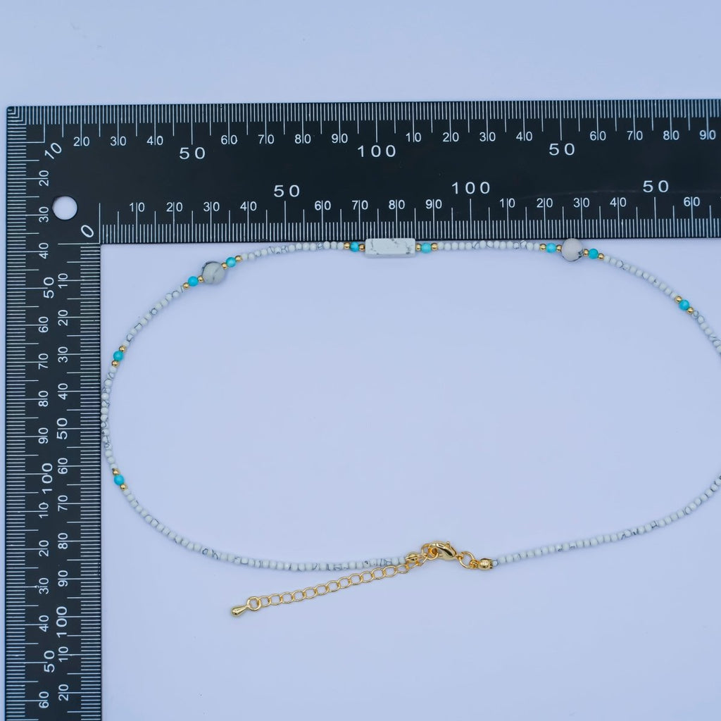 24K Gold plated 2mm White Howlite Gemstone 16 Inch Necklace | WA - 2958 