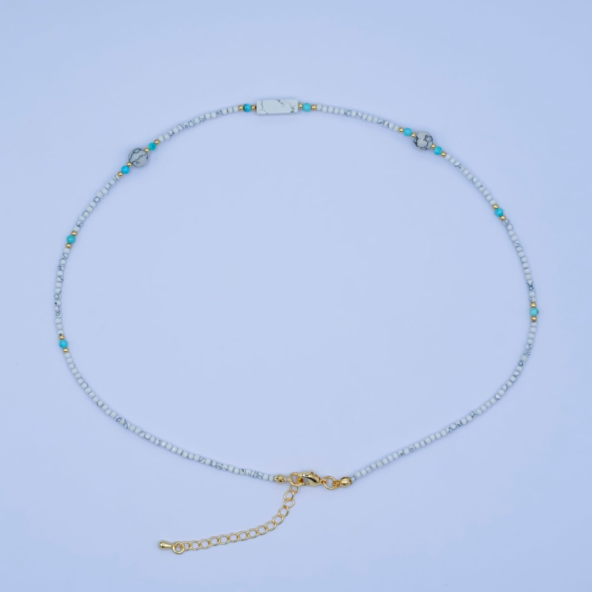 24K Gold plated 2mm White Howlite Gemstone 16 Inch Necklace | WA - 2958 