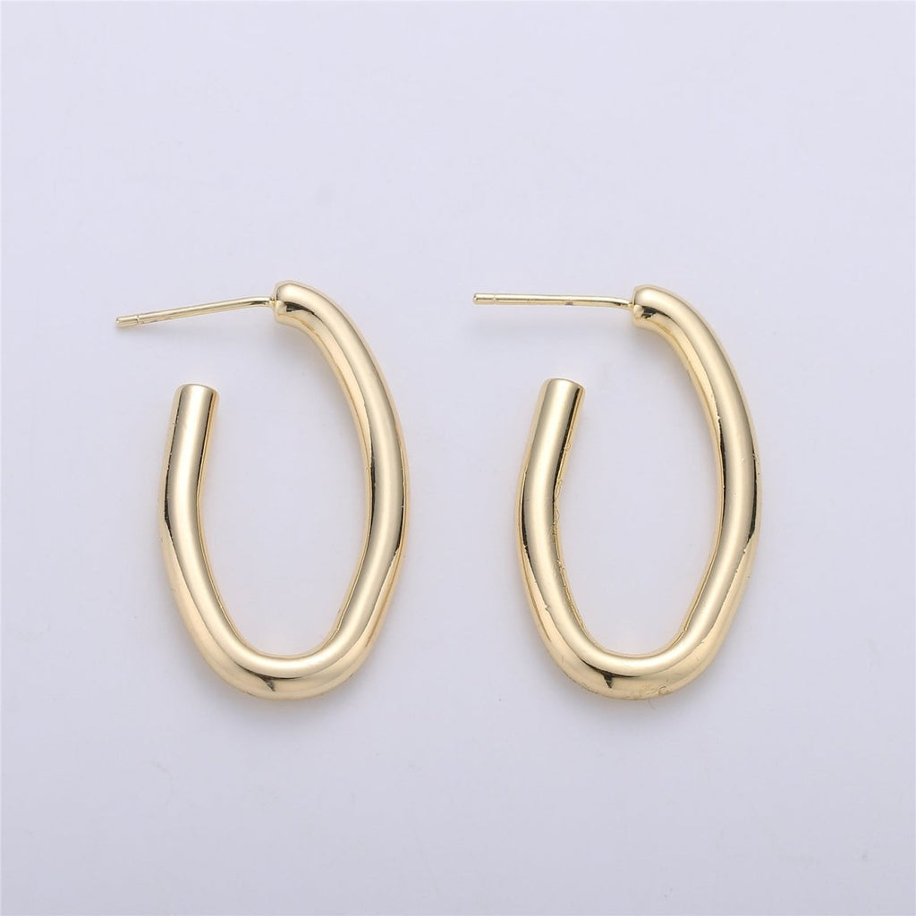 24K Gold plated 30mm Abstract Band Oblong J-Shaped Hoop Earrings | K232 - DLUXCA