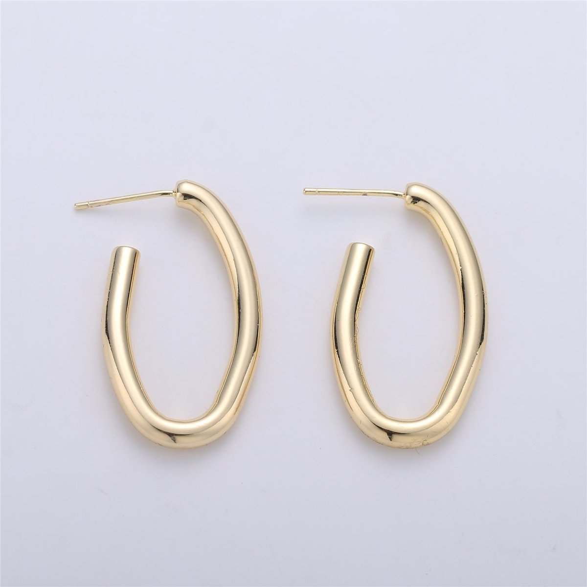 24K Gold plated 30mm Abstract Band Oblong J-Shaped Hoop Earrings | K232 - DLUXCA