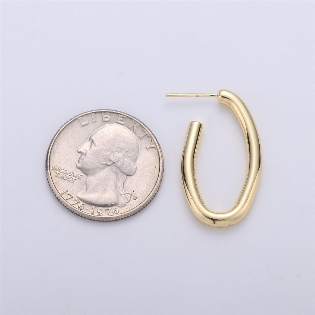 24K Gold plated 30mm Abstract Band Oblong J-Shaped Hoop Earrings | K232 - DLUXCA