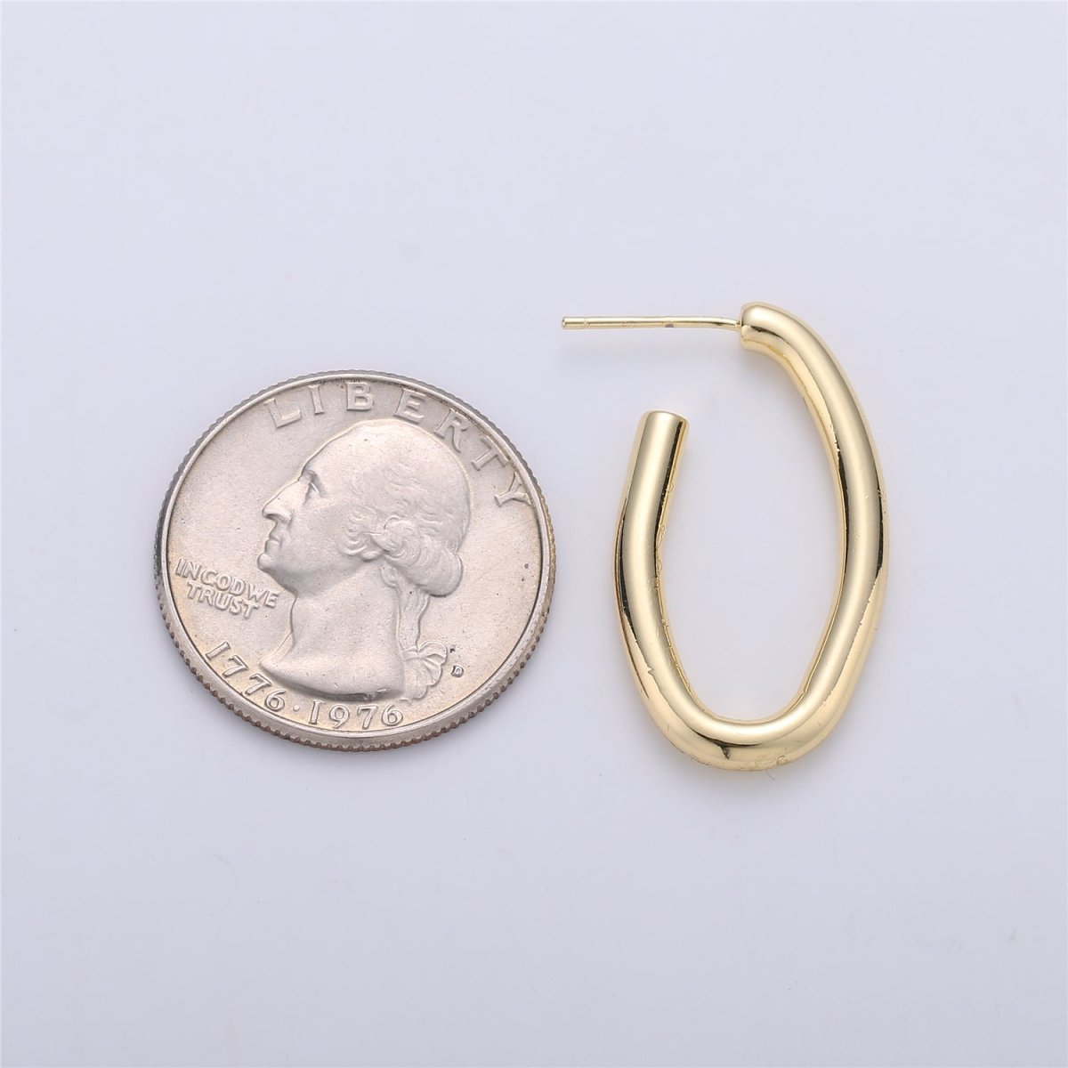 24K Gold plated 30mm Abstract Band Oblong J-Shaped Hoop Earrings | K232 - DLUXCA