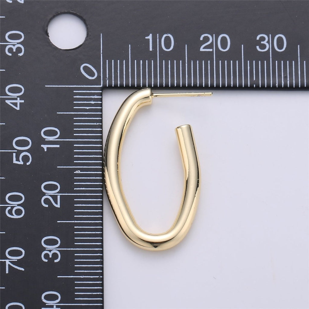 24K Gold plated 30mm Abstract Band Oblong J-Shaped Hoop Earrings | K232 - DLUXCA