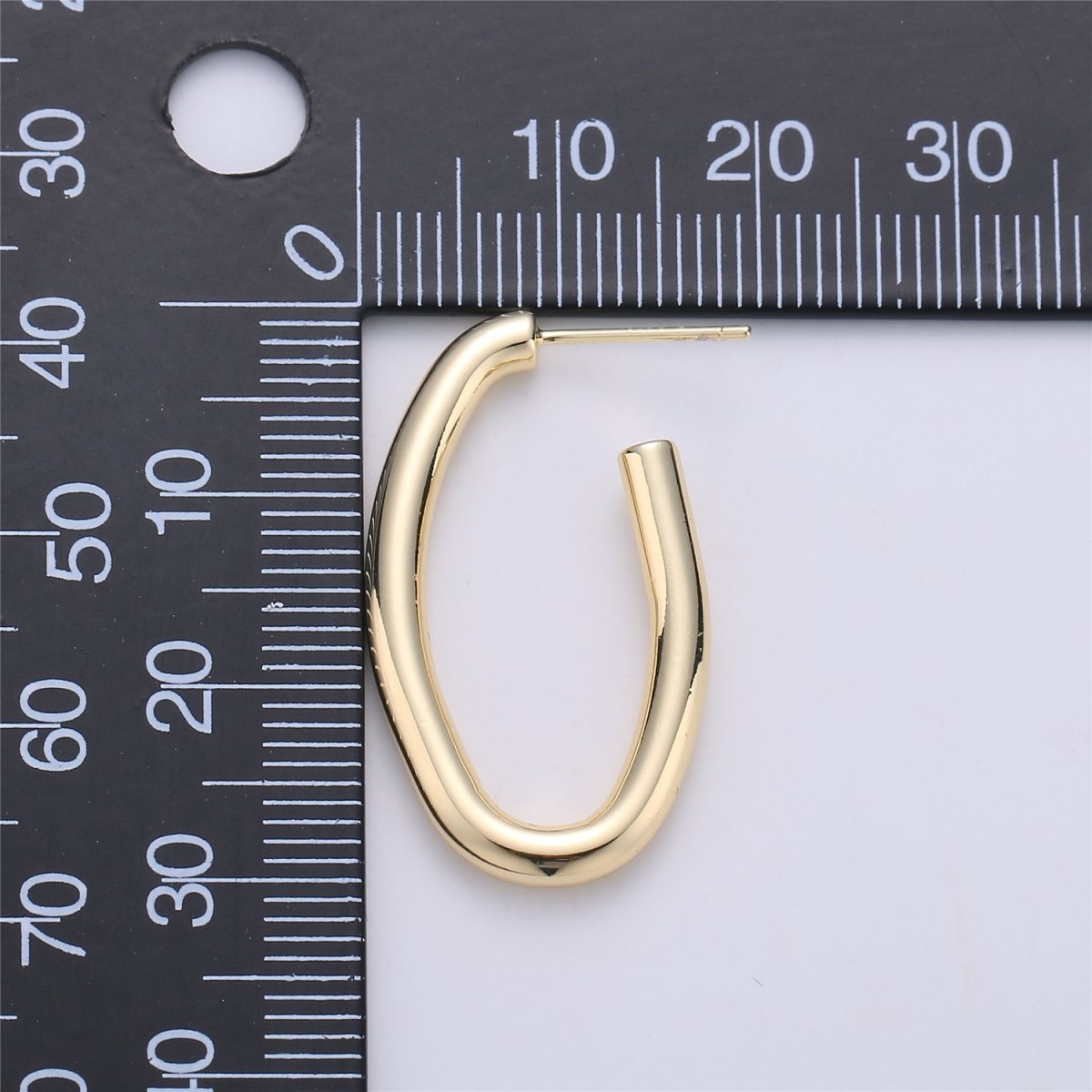 24K Gold plated 30mm Abstract Band Oblong J-Shaped Hoop Earrings | K232 - DLUXCA