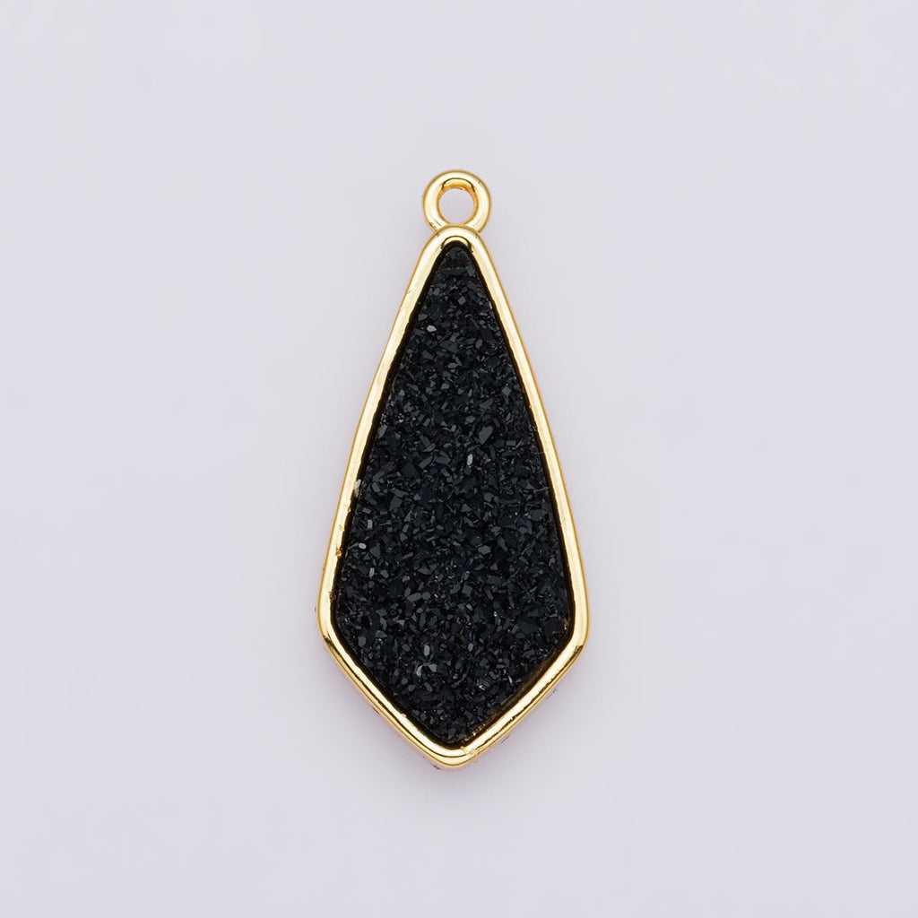 24K Gold plated 30mm Black, Blue, Purple Glitter Druzy Rhombus Geometric Charm | E00438 - DLUXCA