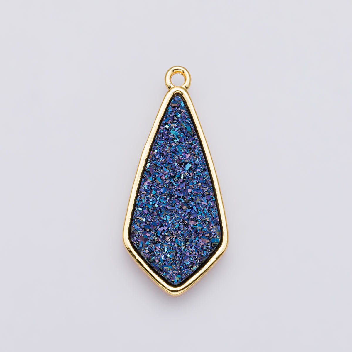24K Gold plated 30mm Black, Blue, Purple Glitter Druzy Rhombus Geometric Charm | E00438 - DLUXCA