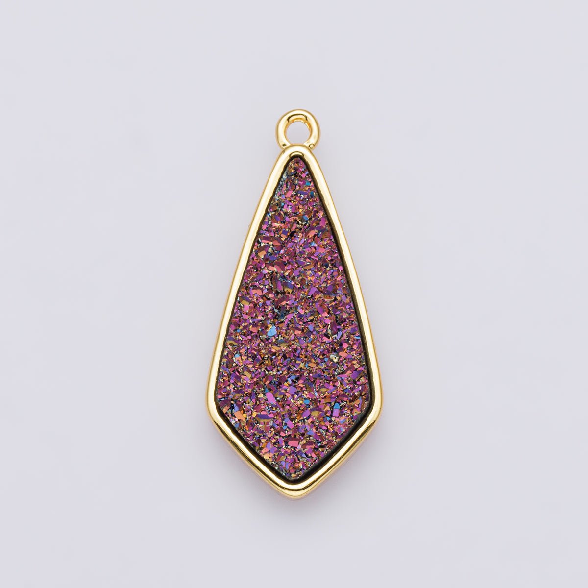 24K Gold plated 30mm Black, Blue, Purple Glitter Druzy Rhombus Geometric Charm | E00438 - DLUXCA