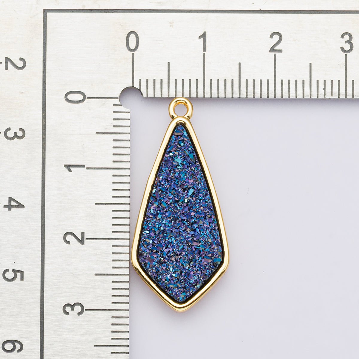 24K Gold plated 30mm Black, Blue, Purple Glitter Druzy Rhombus Geometric Charm | E00438 - DLUXCA