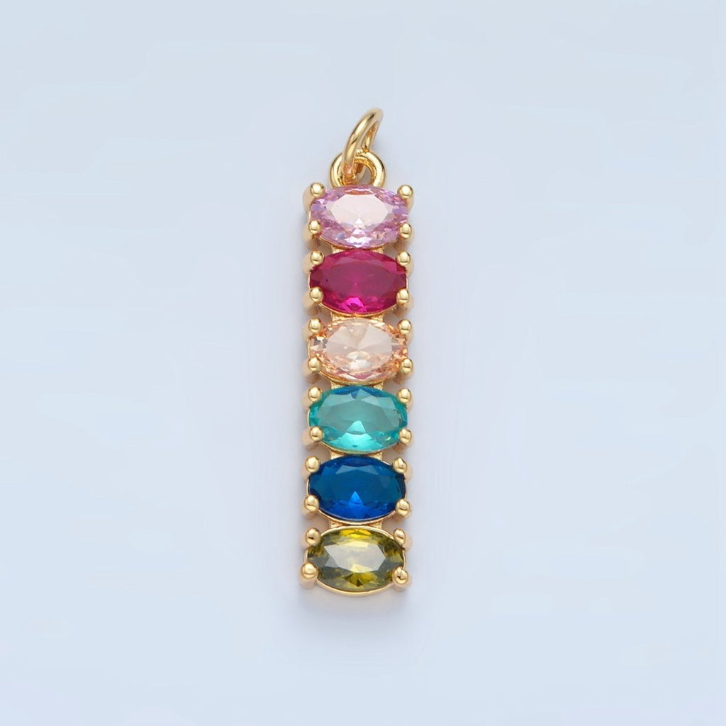 24K Gold plated 30mm Clear, Multicolor CZ Oval Linear Charm | M047 M046 - DLUXCA