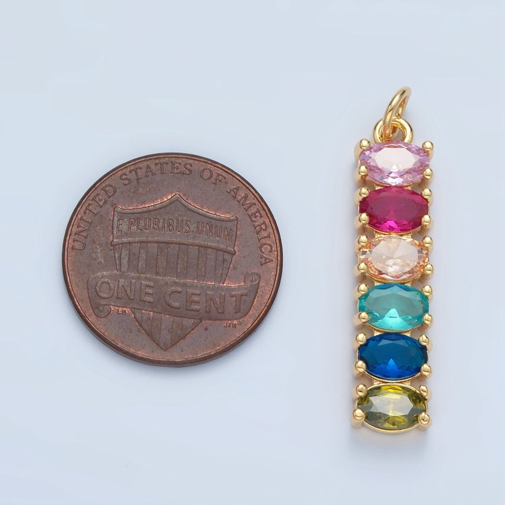 24K Gold plated 30mm Clear, Multicolor CZ Oval Linear Charm | M047 M046 - DLUXCA