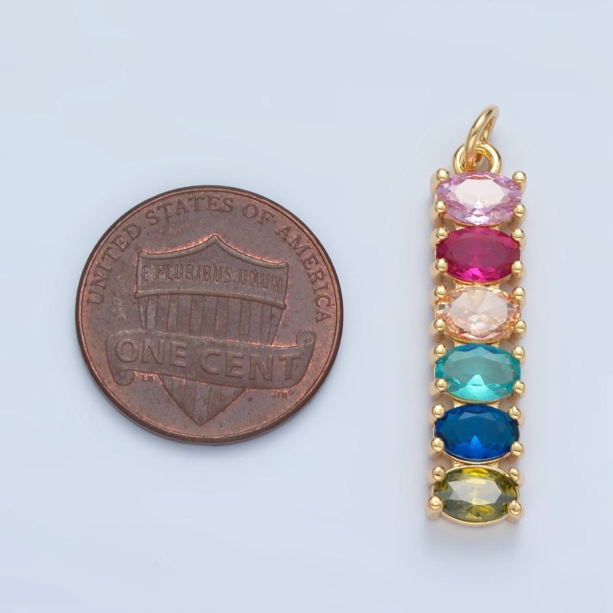 24K Gold plated 30mm Clear, Multicolor CZ Oval Linear Charm | M047 M046 - DLUXCA
