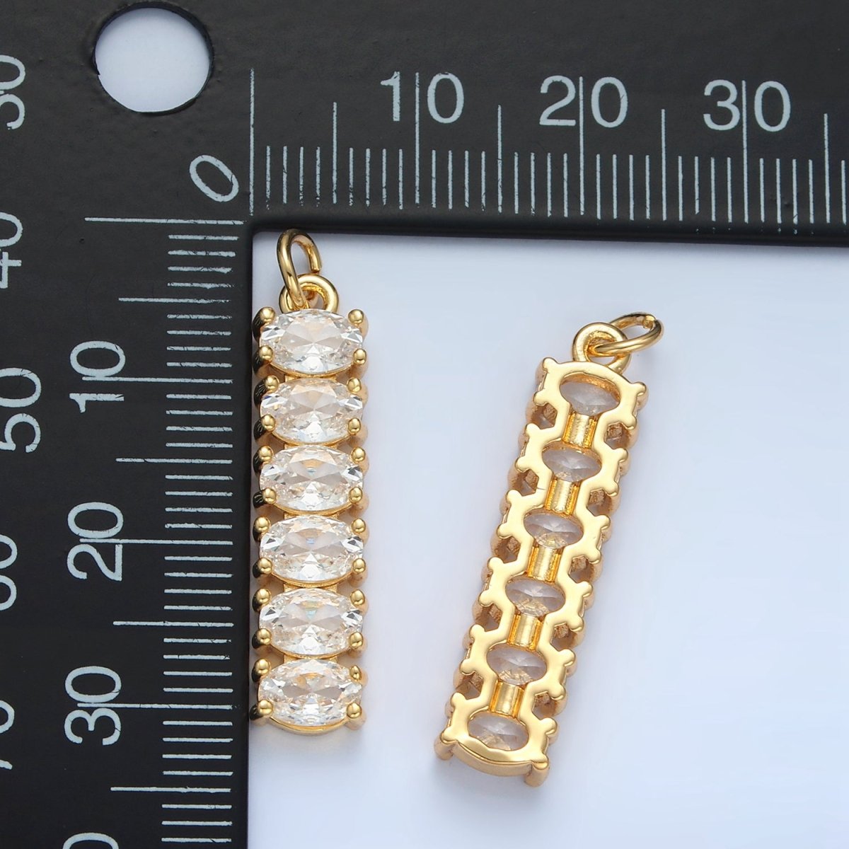 24K Gold plated 30mm Clear, Multicolor CZ Oval Linear Charm | M047 M046 - DLUXCA