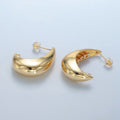 24K Gold plated 30mm CZ Lined J - Shaped Hoop Earrings | AD658 - DLUXCA
