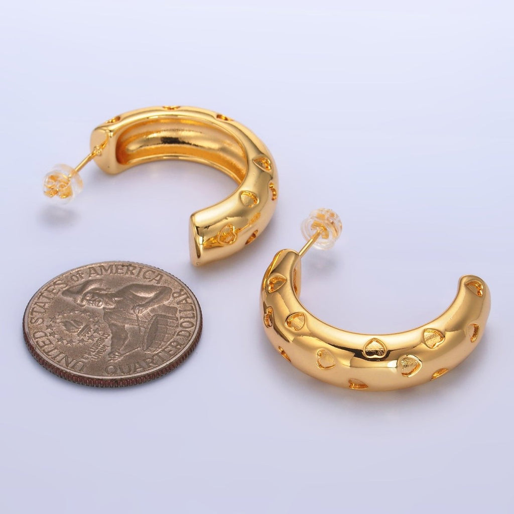 24K Gold plated 30mm Heart C - Shaped Hoop Earrings | AB683 