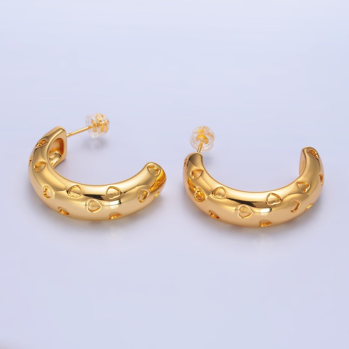 24K Gold plated 30mm Heart C - Shaped Hoop Earrings | AB683 