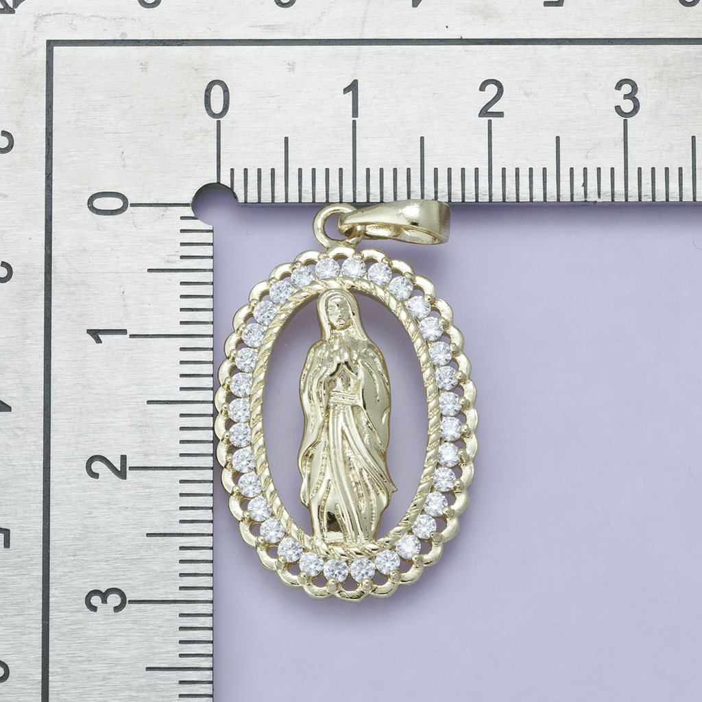 24K Gold plated 30mm Open Frame Micro Paved CZ Lady of Guadalupe Pendant | H00183 - DLUXCA