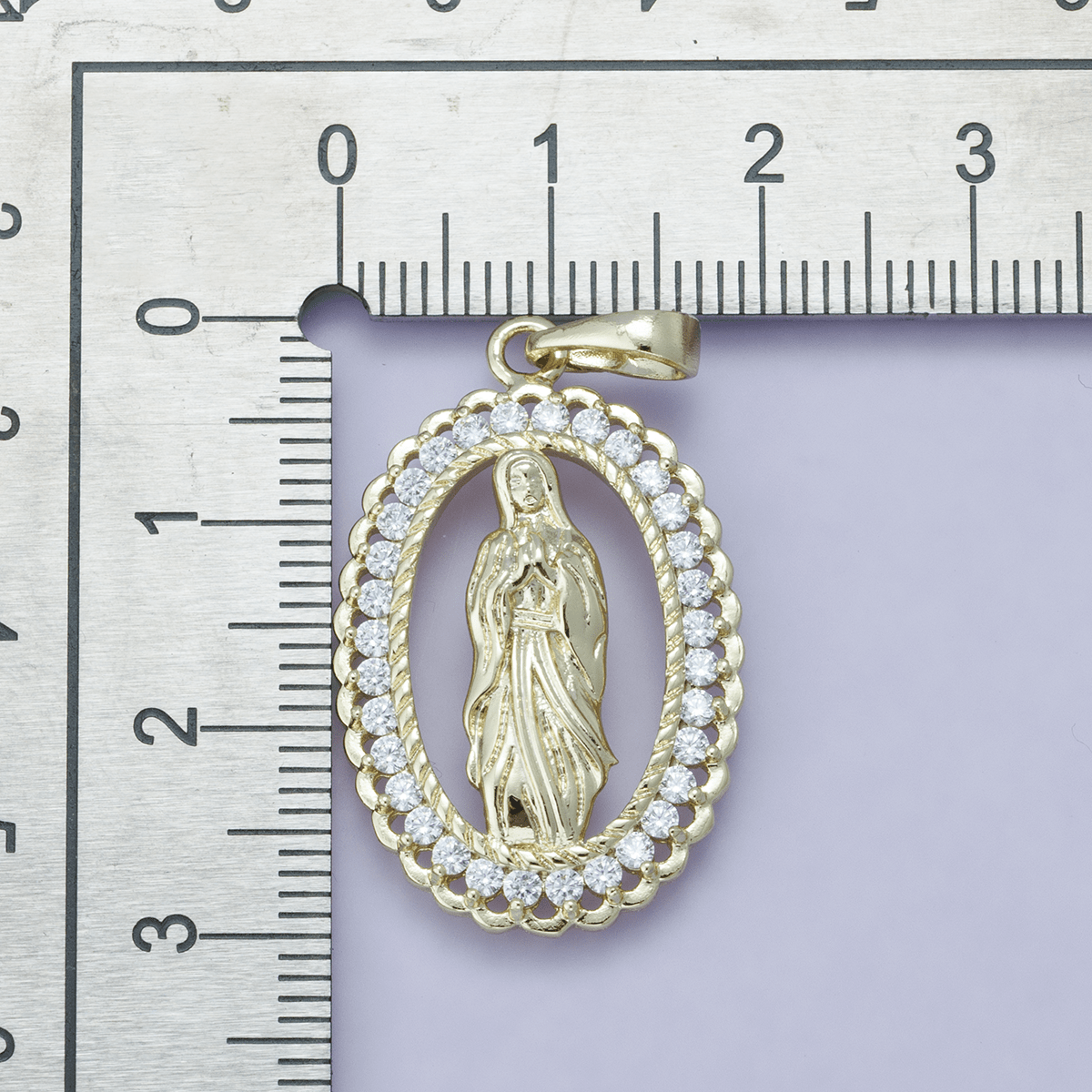 24K Gold plated 30mm Open Frame Micro Paved CZ Lady of Guadalupe Pendant | H00183 - DLUXCA