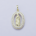 24K Gold plated 30mm Open Frame Micro Paved CZ Lady of Guadalupe Pendant | H00183 - DLUXCA
