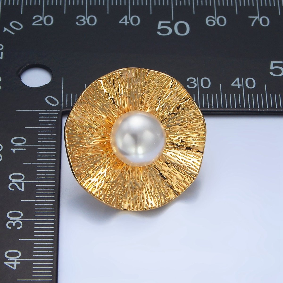 24K Gold plated 30mm Pearl Line - Textured Line - Textured Flower Stud Earrings | AD775 - DLUXCA