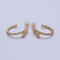 24K Gold plated 30mm Spiral Needle Micro Paved CZ Hoop Earrings in Gold & Silver | AB534 AB535