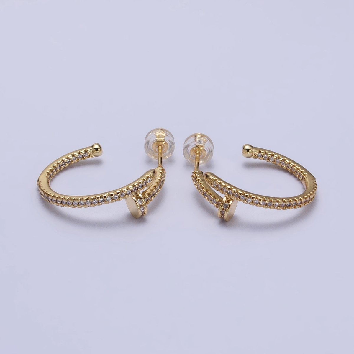 24K Gold plated 30mm Spiral Needle Micro Paved CZ Hoop Earrings in Gold & Silver | AB534 AB535