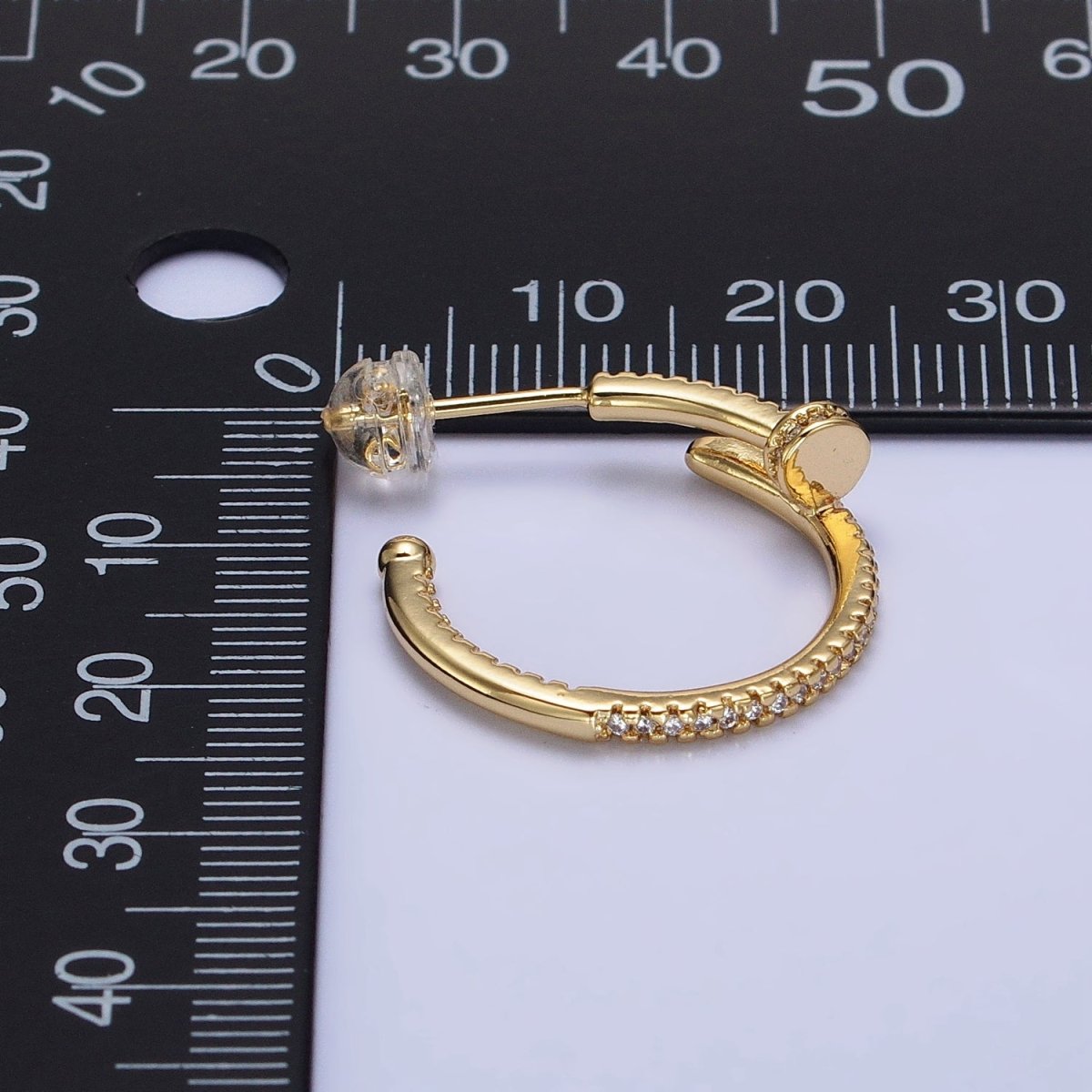 24K Gold plated 30mm Spiral Needle Micro Paved CZ Hoop Earrings in Gold & Silver | AB534 AB535