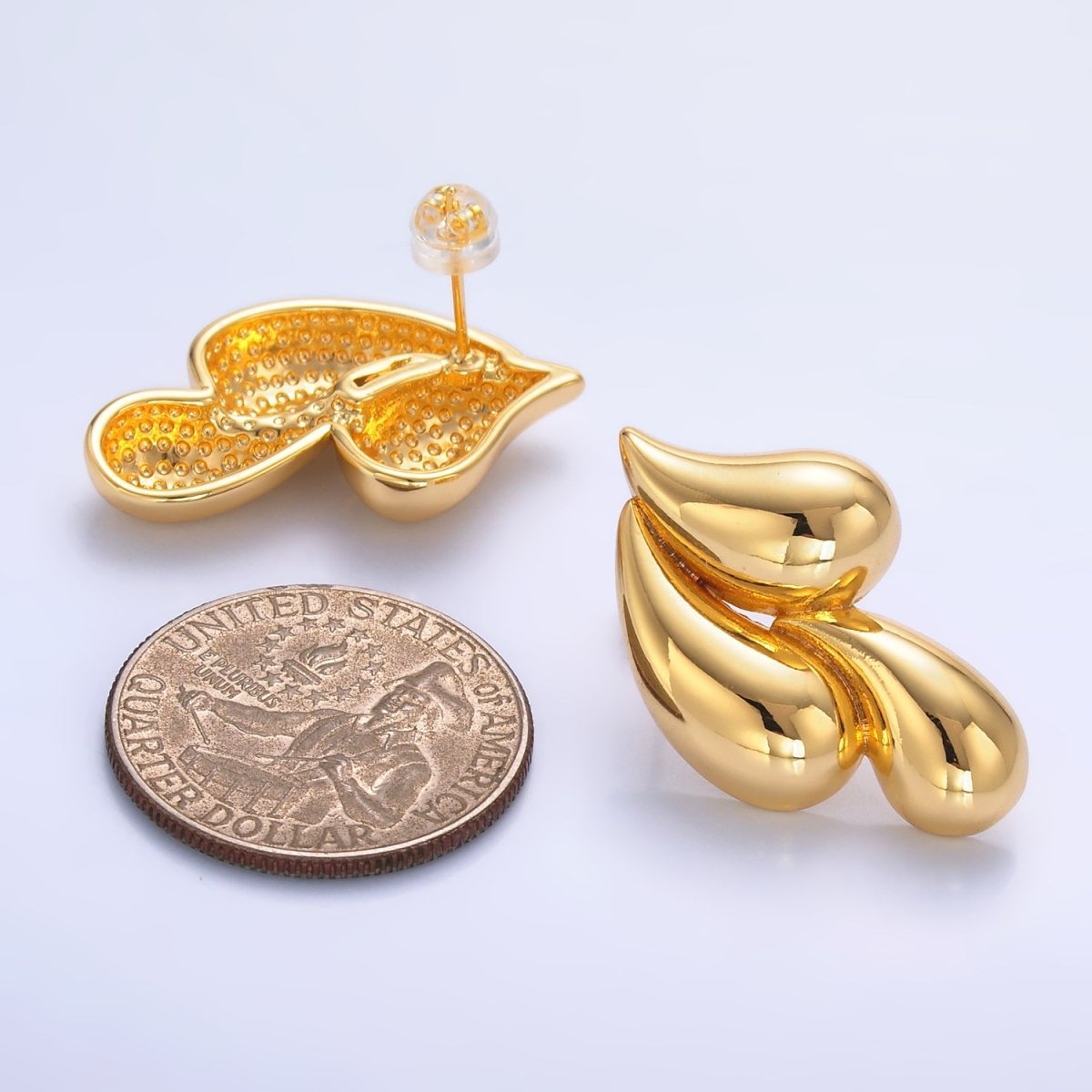 24K Gold plated 30mm Triple Teardrop Stud Earrings in Gold & Silver | Q466 Q455 