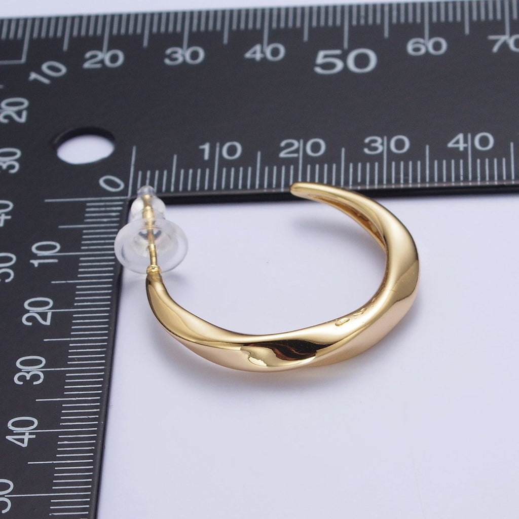 24K Gold plated 30mm Twisted C Shaped Geometric Hoop Earrings | X-892 - DLUXCA