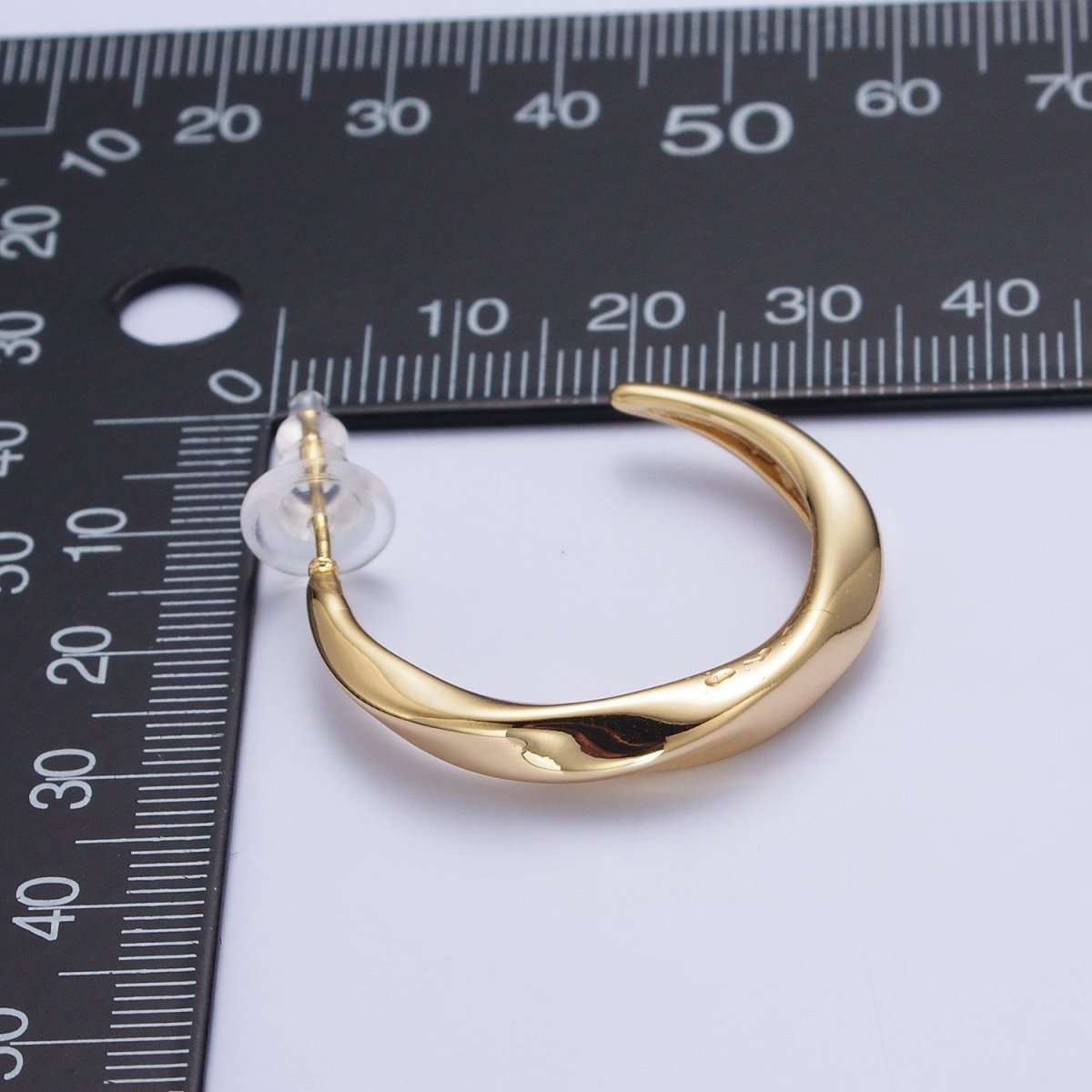 24K Gold plated 30mm Twisted C Shaped Geometric Hoop Earrings | X-892 - DLUXCA
