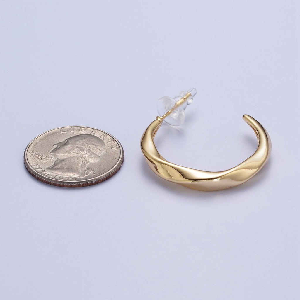 24K Gold plated 30mm Twisted C Shaped Geometric Hoop Earrings | X-892 - DLUXCA